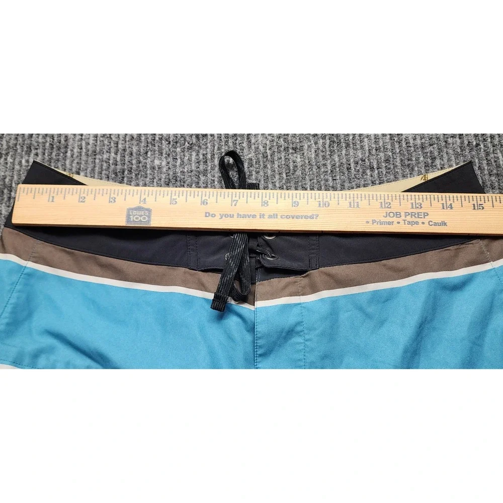 Patagonia Mens Board Shorts Size 30 Blue Yellow Striped Swim Trunks Surf‎